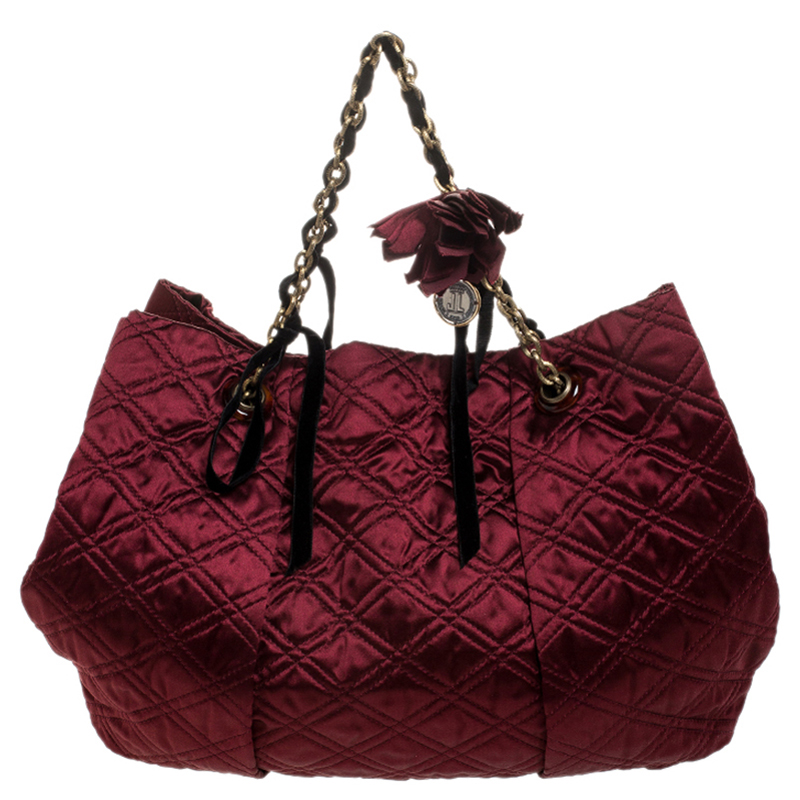 Pre Owned Lanvin Burgundy Quilted Satin Large Pleated Hobo