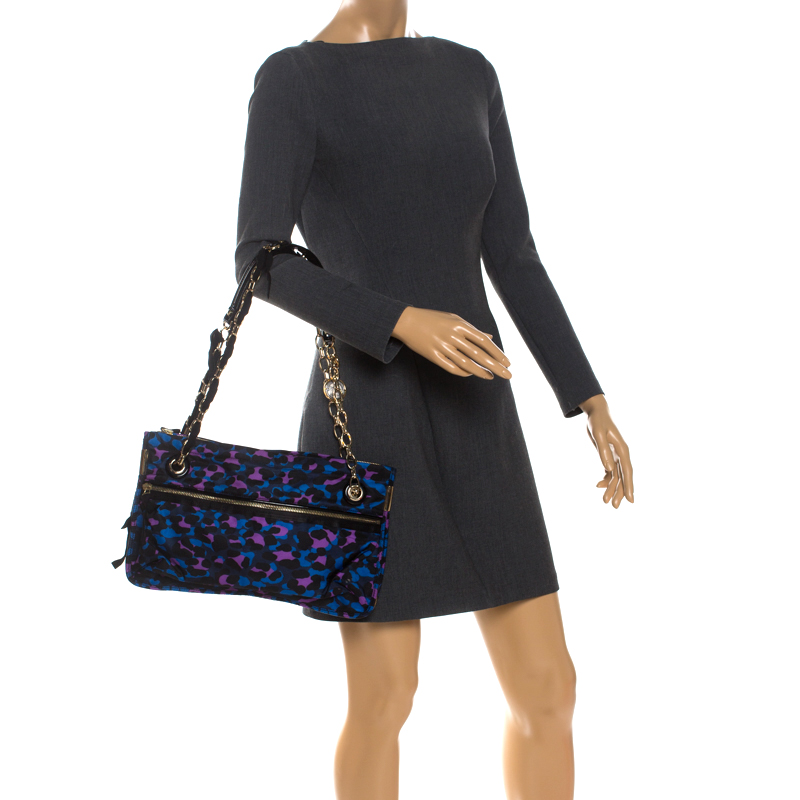 

Lanvin Multicolor Printed Nylon and Patent Leather Shoulder Bag