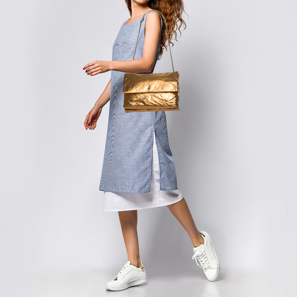 

Lanvin Gold Leather Flap Shoulder Bag