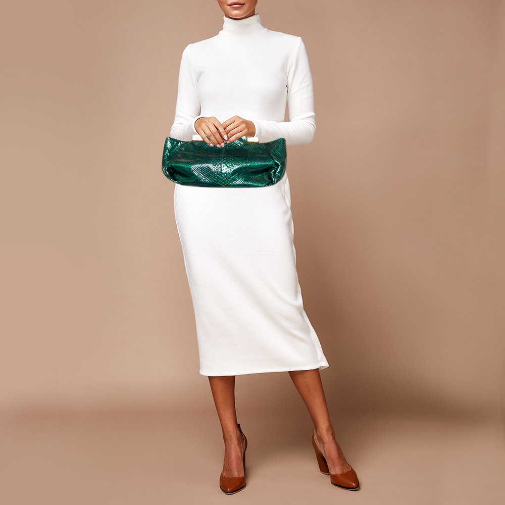 

Lanvin Metallic Green Python Clutch