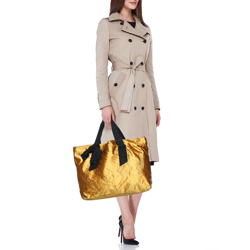 

Lanvin Mustard Satin Embroidered Tote, Yellow