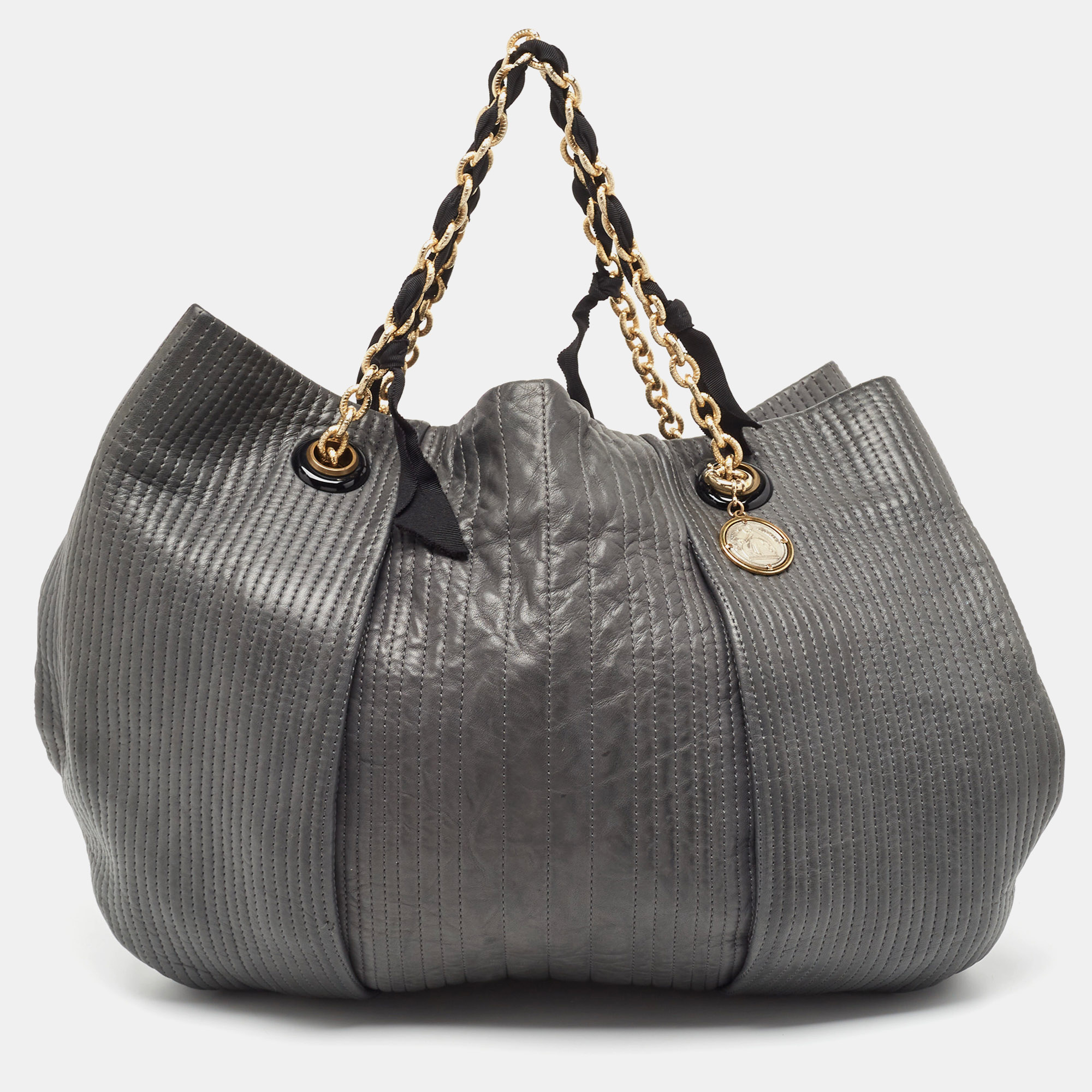 Pre-owned Lanvin Dark Grey Quilted Leather Amalia Tote