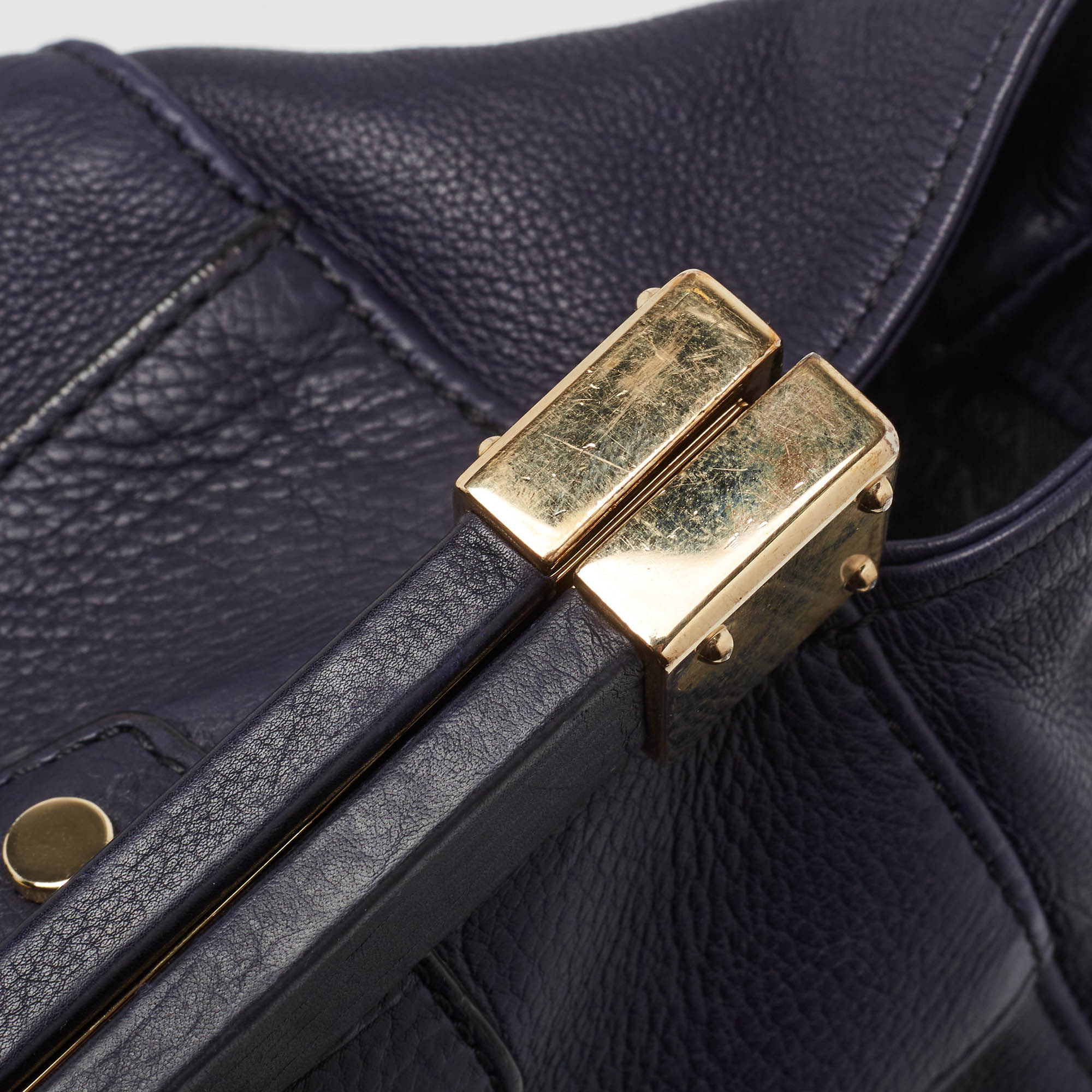 Lanvin Navy Blue Leather Magnetic Frame Tote 