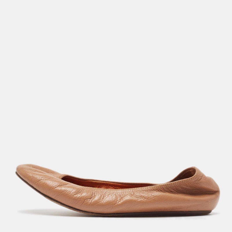 

Lanvin Beige Leather Scrunch Ballet Flats Size, Brown