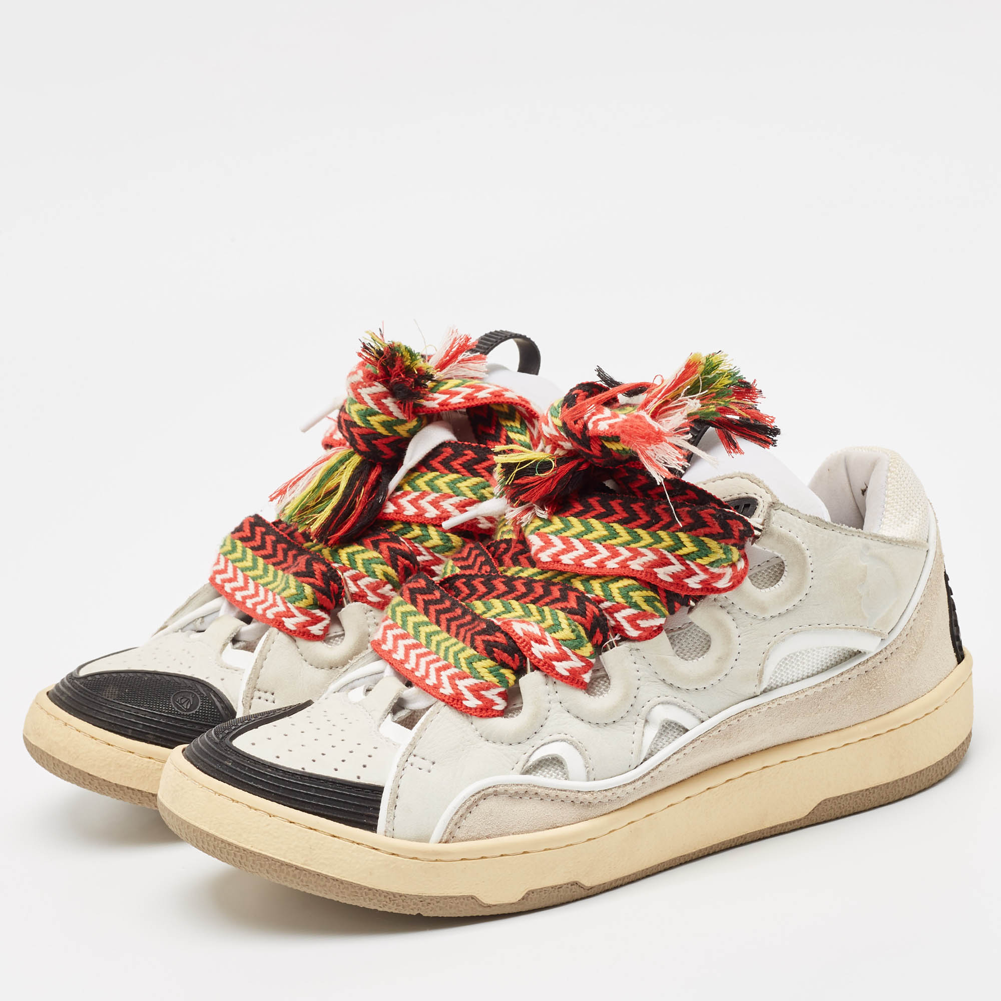 Lanvin Multicolor Leather and Suede Curb Chunky Sneakers Size 40 