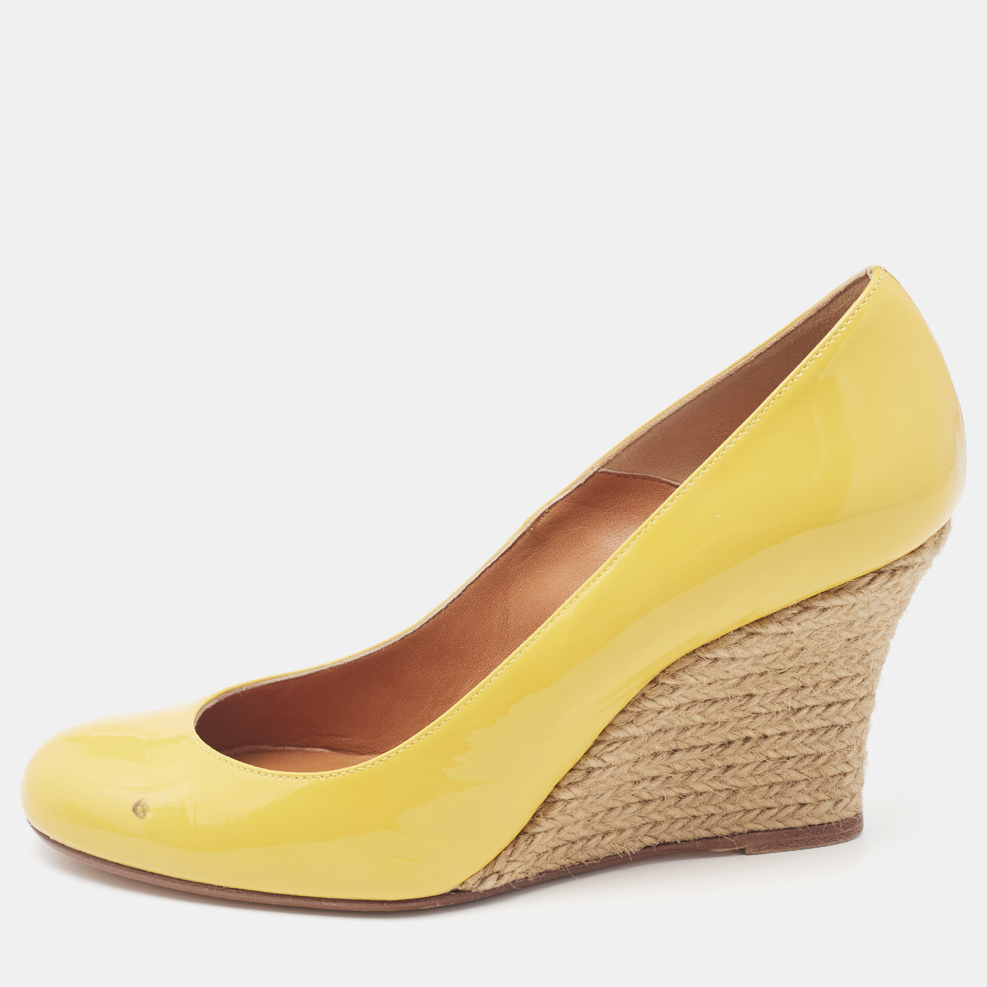 

Lanvin Yellow Patent Leather Wedge Pumps Size