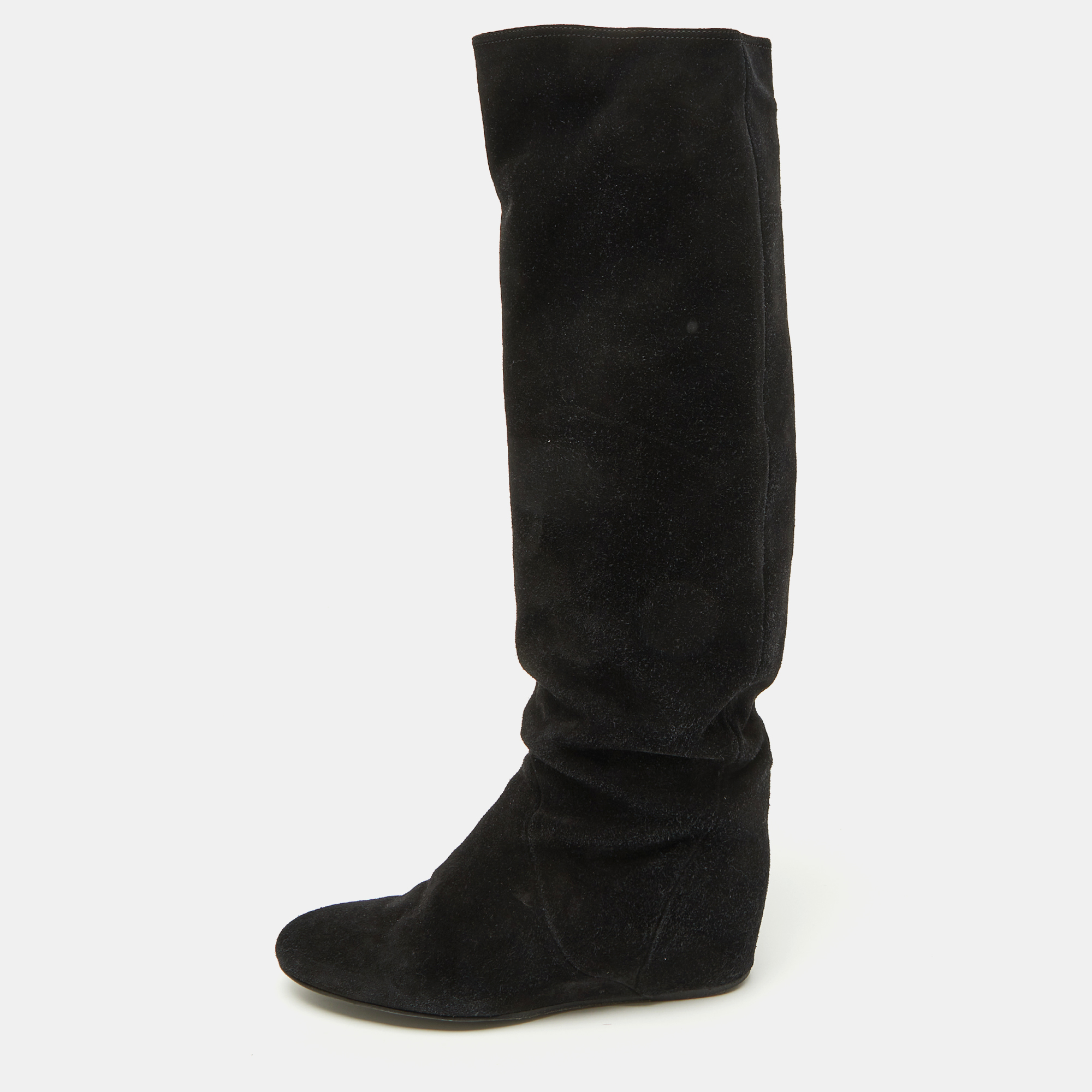 

Lanvin Black Suede Knee Length Wedge Boots Size