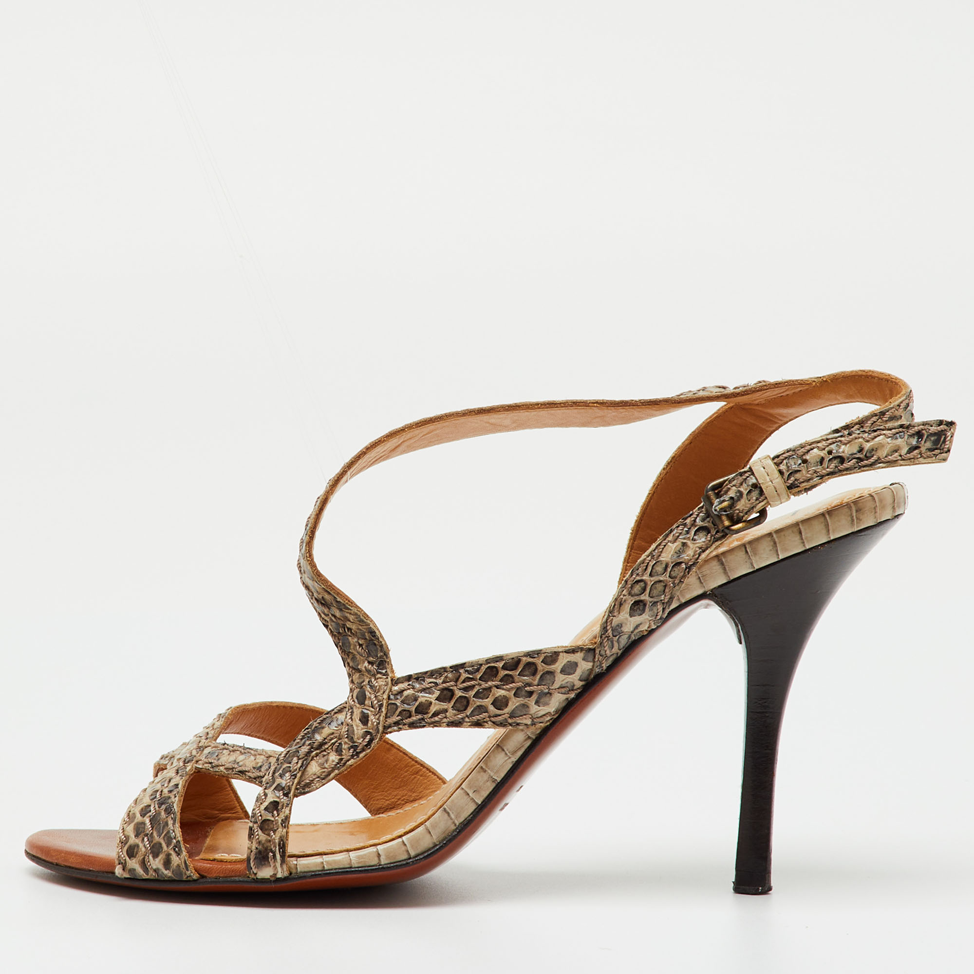 Pre-owned Lanvin Multicolor Python Leather Strappy Slingback Sandals Size 38