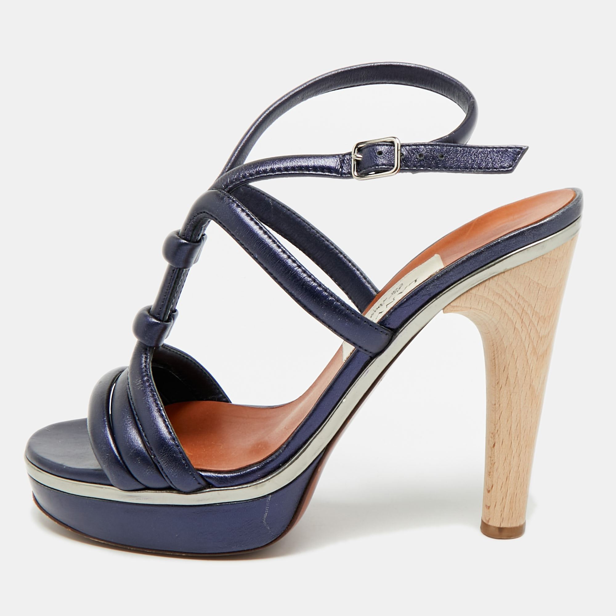 

Lanvin Size  Navy Blue Leather Ankle Strap Sandals