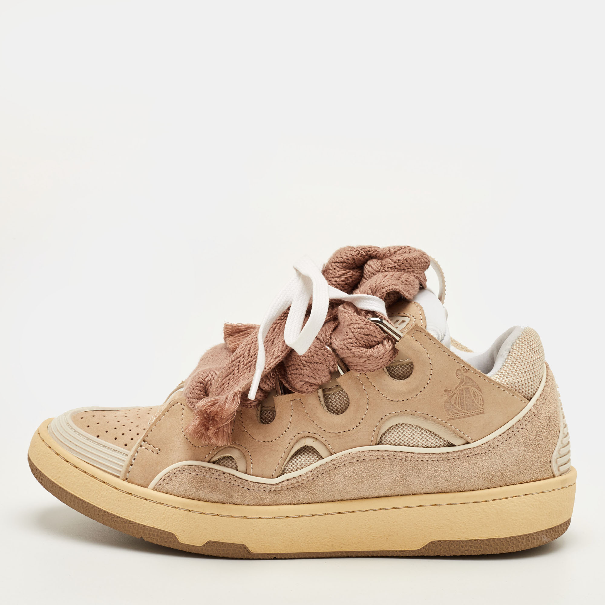 

Lanvin Curb Size  Beige/Cream Fabric and Nubuck Leather Low Top Sneakers