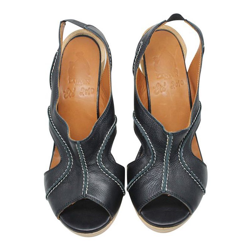 

Lanvin Black Leather Wooden Heel Sandals Size
