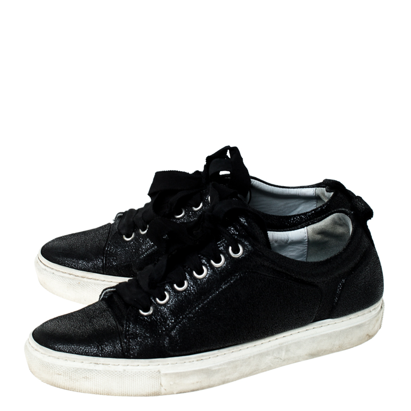 Pre-owned Lanvin Black Leather Lace Up Low Top Sneakers Size 37