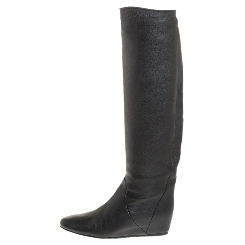 

Lanvin Black Leather Knee Length Wedge Boots Size