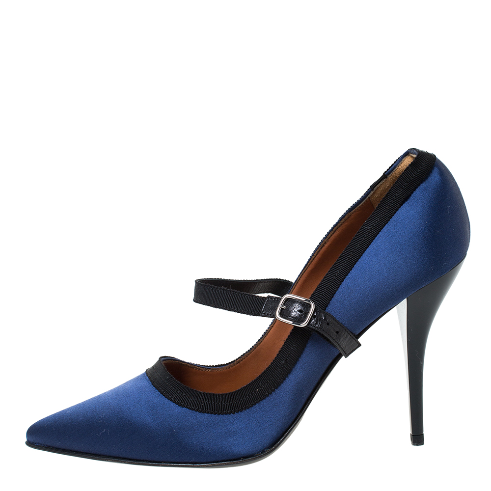 

Lanvin Blue/Black Satin Mary Jane Pointed Toe Pumps Size