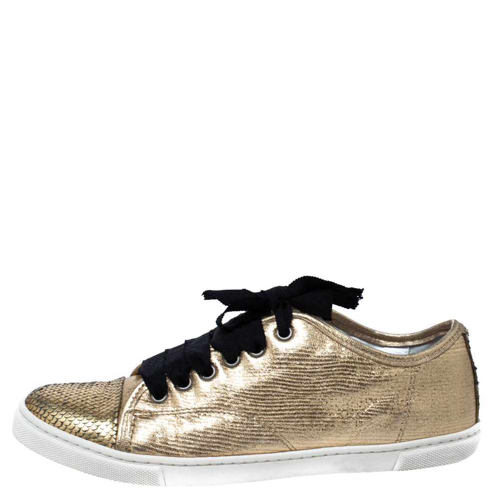 

Lanvin Golden Python Embossed Leather Low Top Sneakers Size, Gold