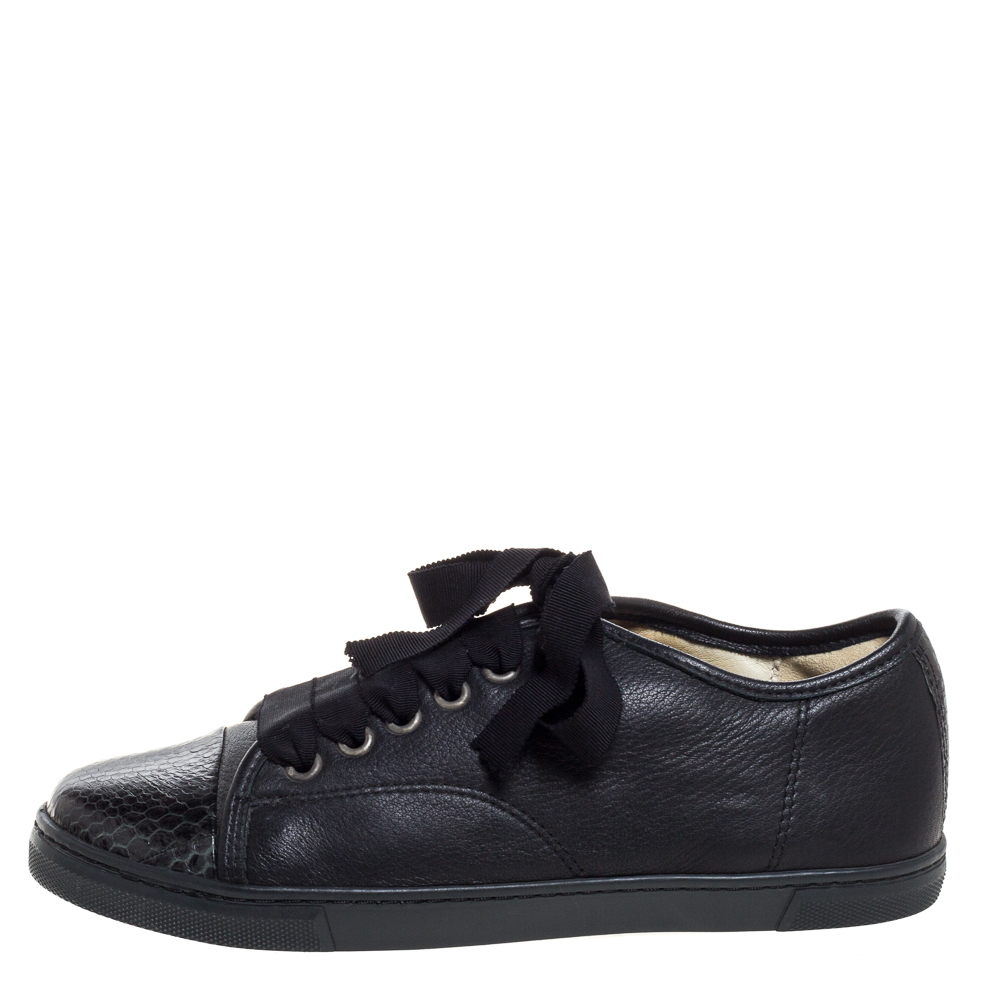 

Lanvin Black Leather Lace Up Low Top Sneakers Size