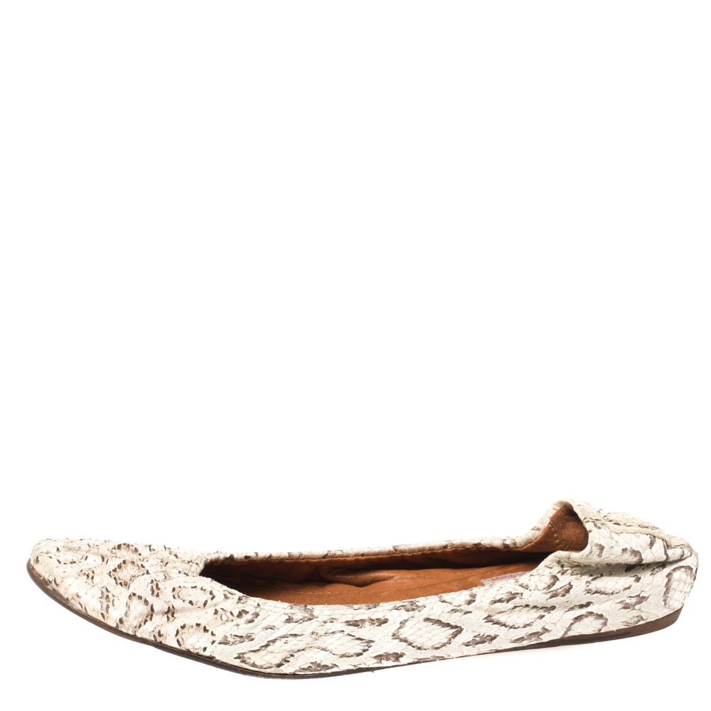 

Lanvin White/Brown Python Embossed Leather Scrunch Ballet Flats Size