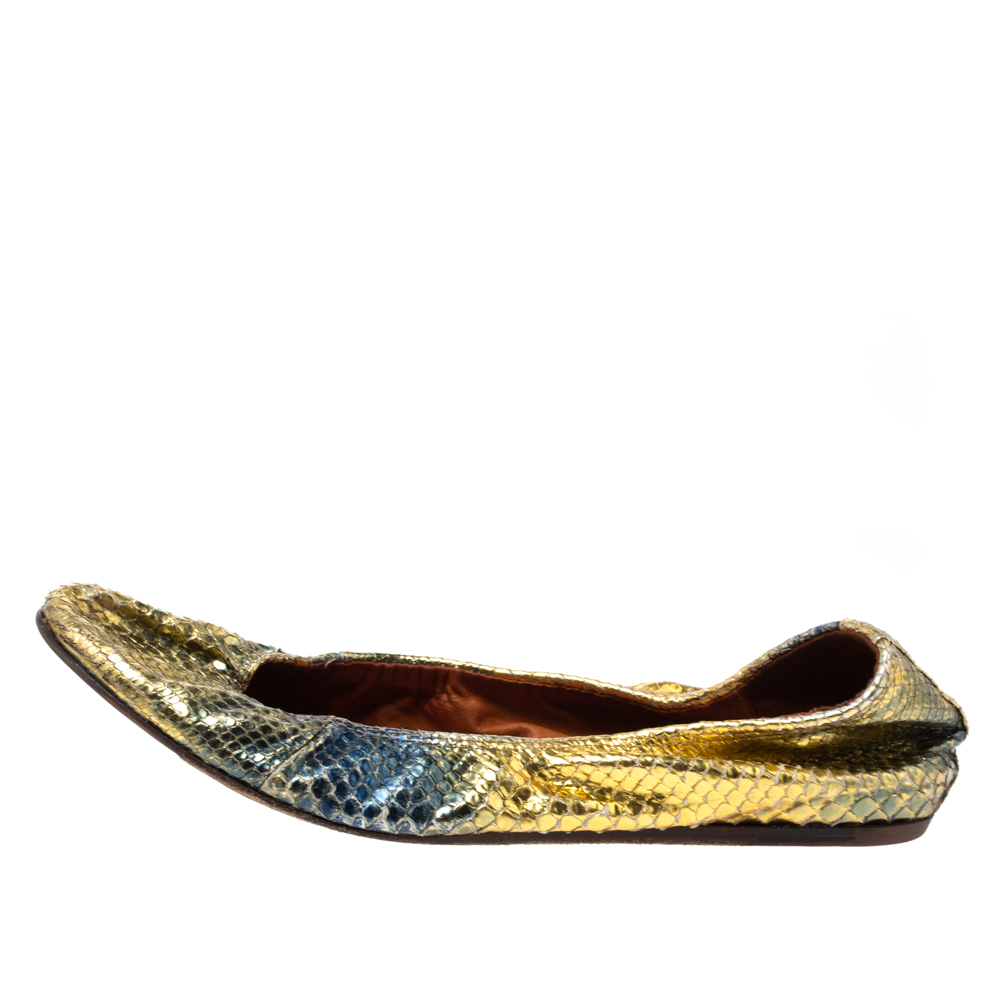 

Lanvin Metallic Multicolor Snakeskin Embossed Leather Scrunch Ballet Flats Size