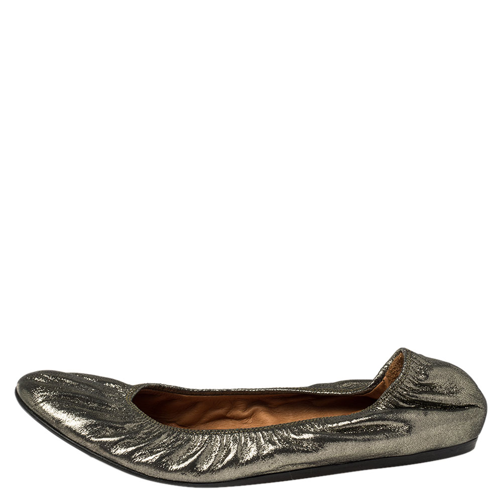 

Lanvin Green Shimmery Fabric Scrunch Ballet Flats Size