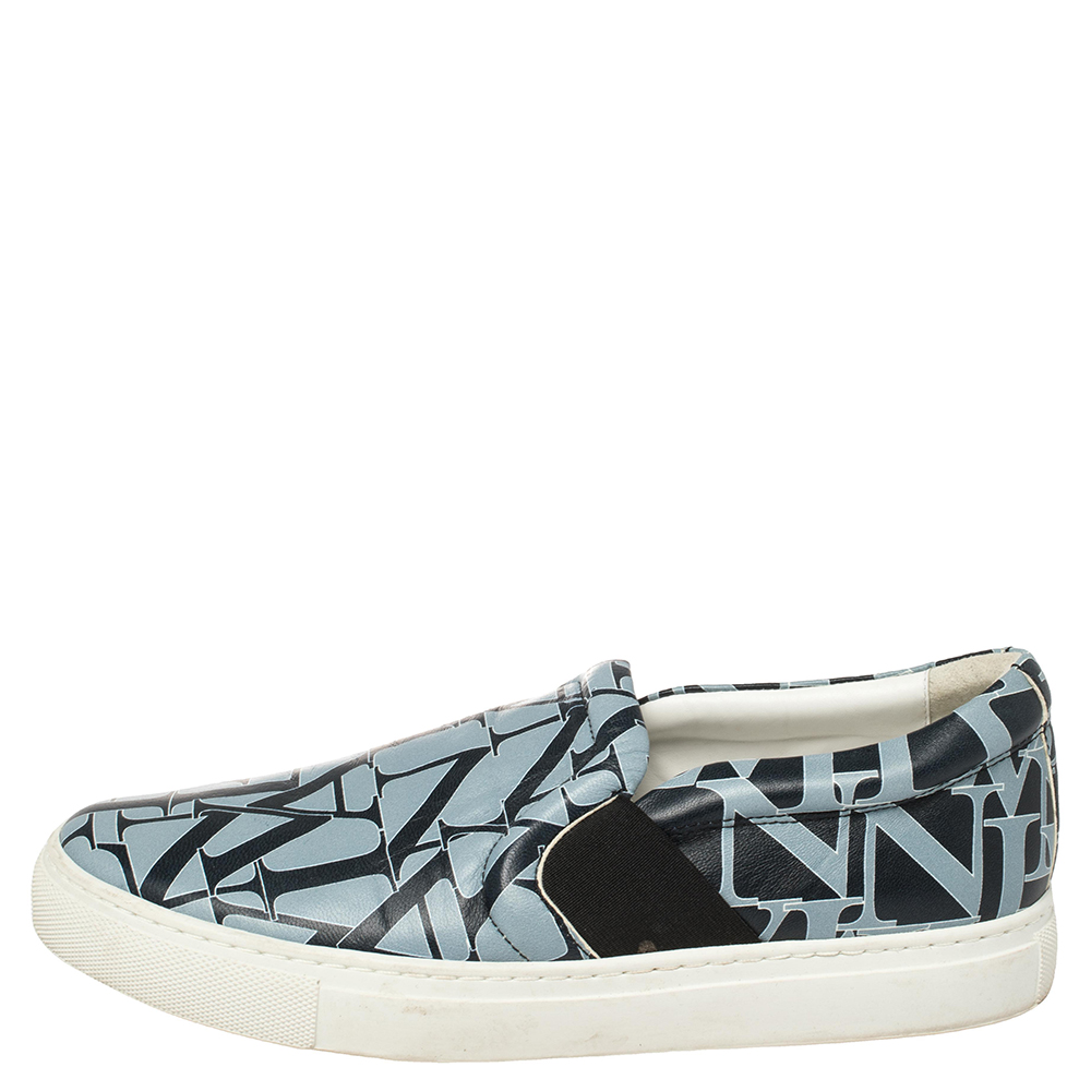 

Lanvin Blue Logo Print Leather Slip On Sneakers Size