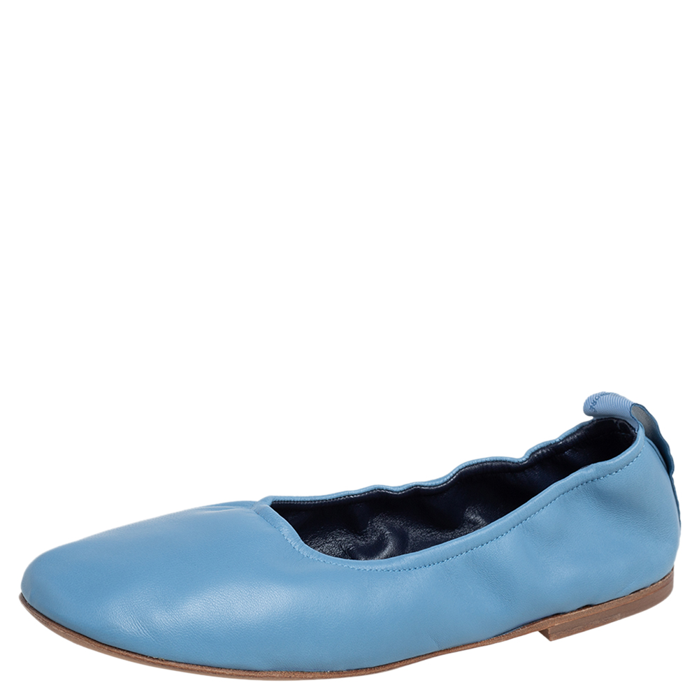 Pre Owned Lanvin Blue Lambskin Leather Ballet Flats Size 38