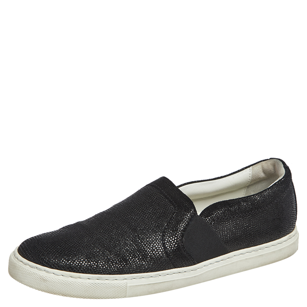 

Lanvin Black Lizard Embossed Leather And Suede Slip On Sneakers Size