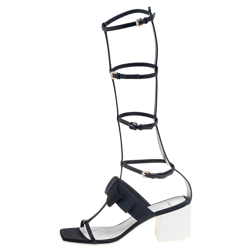 

Lanvin Black/White Leather and Satin Bow Gladiator Sandals Size