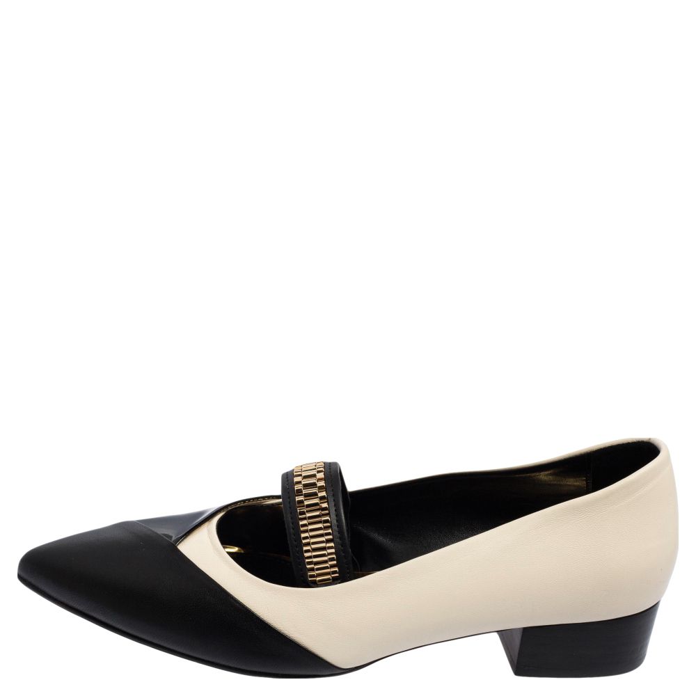 

Lanvin Black/White Patent and Leather Flat Pointed Toe Pumps Size