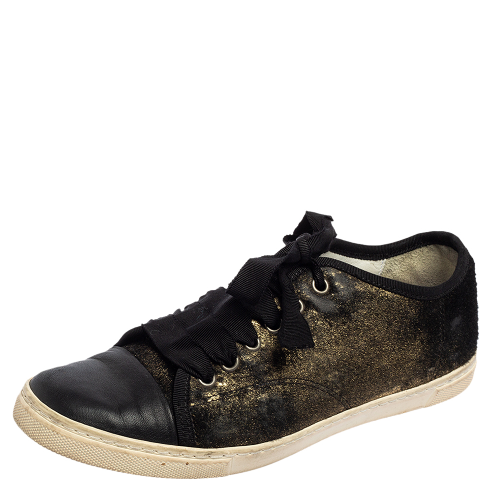 

Lanvin Black/Gold Calf Hair and Leather Low-Top Sneakers Size