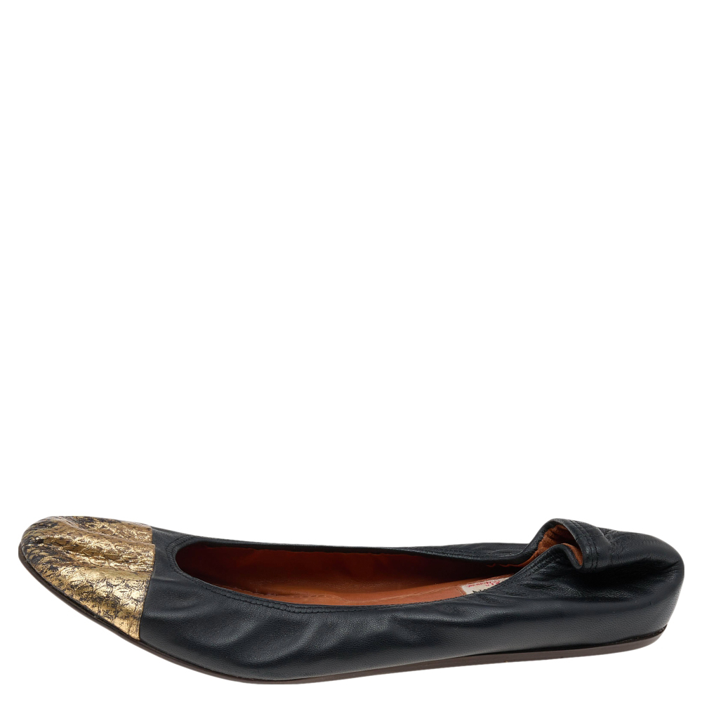 

Lanvin Black/Gold Python and Leather Ballet Flats Size