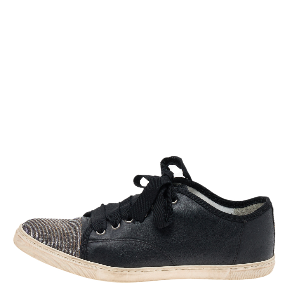 

Lanvin Black Leather And Lurex Fabric Low Top Sneakers Size