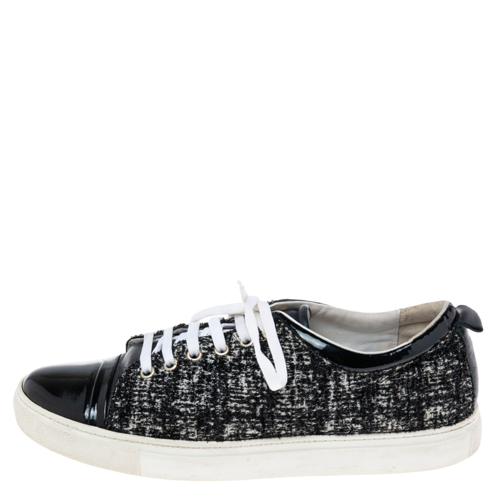 

Lanvin Black Patent Leather And Tweed Lace Up Sneakers Size