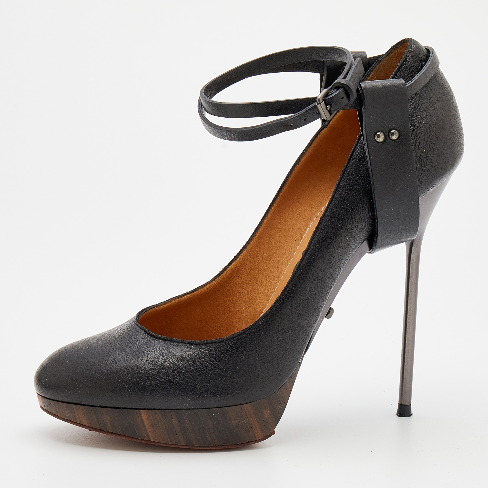 

Lanvin Black Leather Ankle Strap Platform Pumps Size