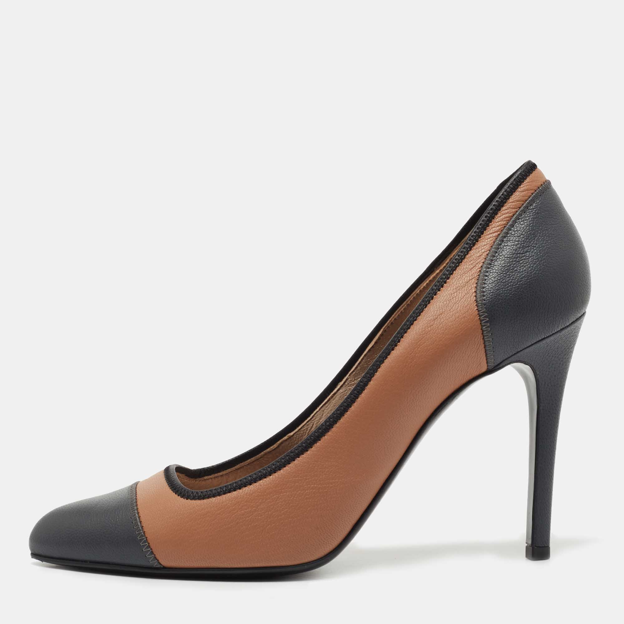 Pre Owned Lanvin Beige/Blue Leather Pointed Toe Pumps Size 40