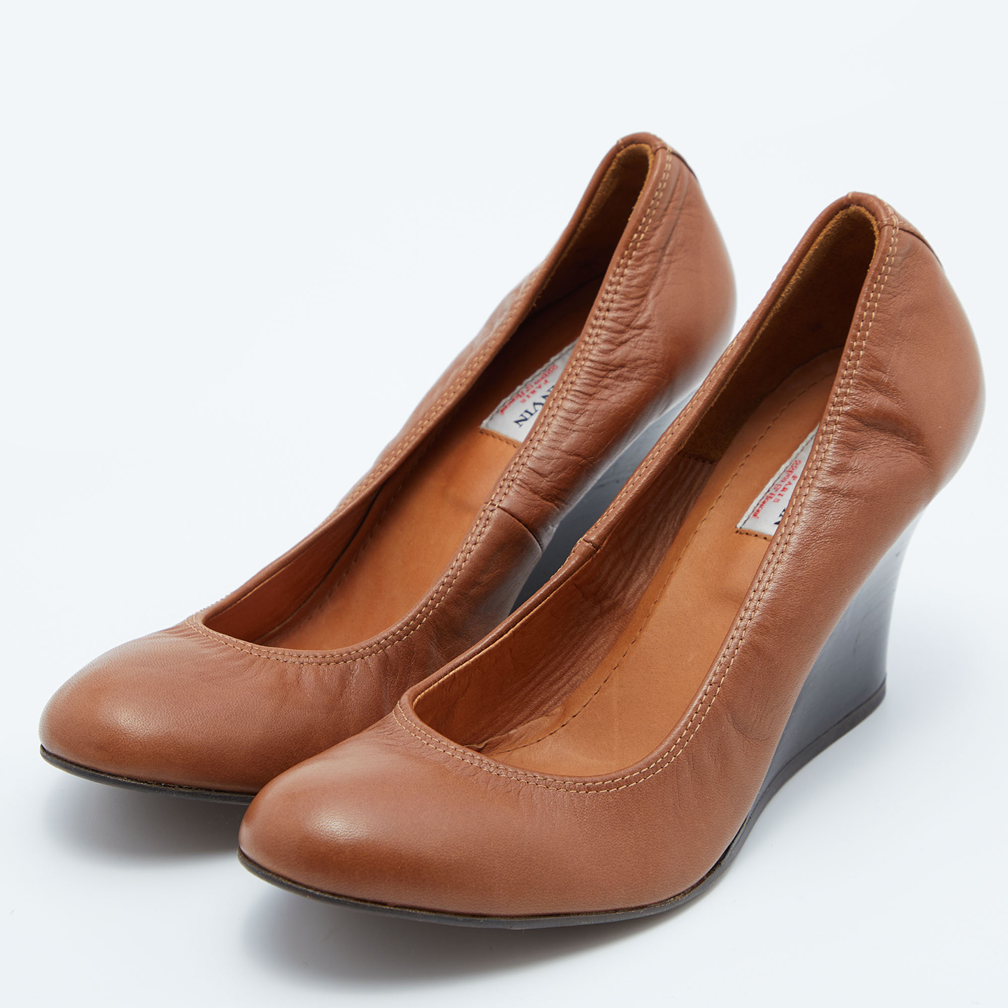 

Lanvin Brown Leather Scrunch Wedge Pumps Size