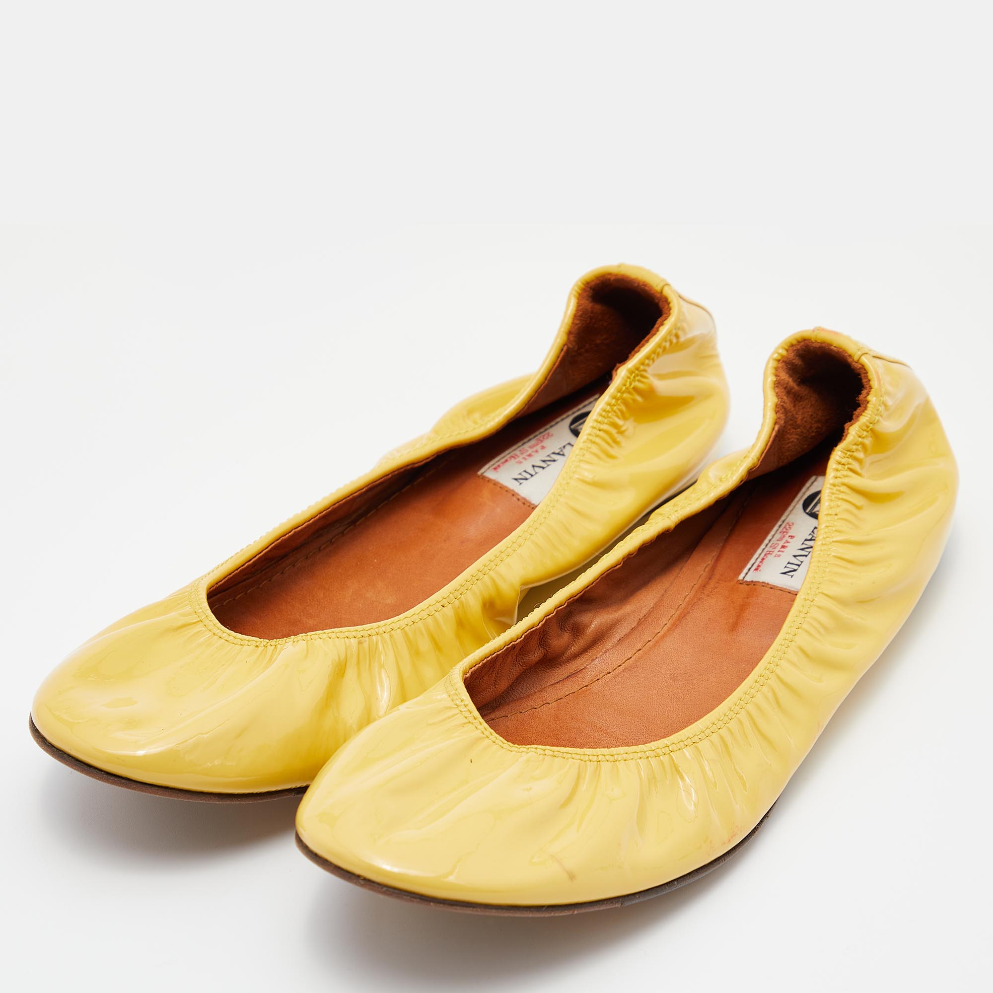 

Lanvin Yellow Patent Leather Scrunch Ballet Flats Size