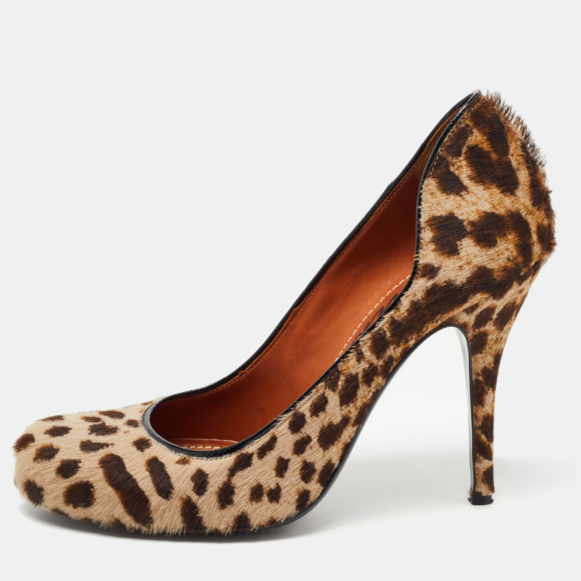 Pre-owned Lanvin Two Tone Leopard Print Calf Hair Pumps Size 37 In Brown