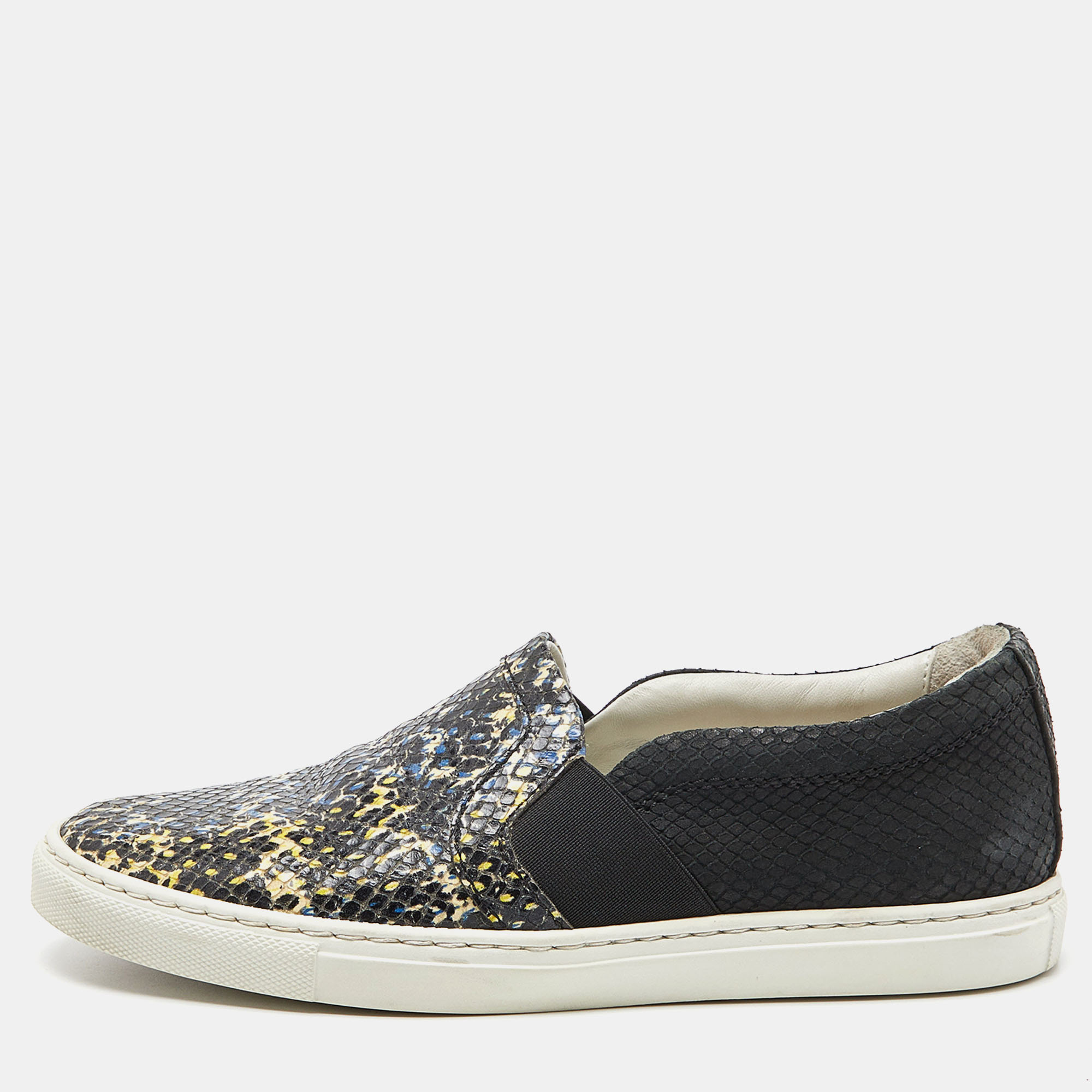 

Lanvin Black Embossed Python Leather Slip On Sneakers Size