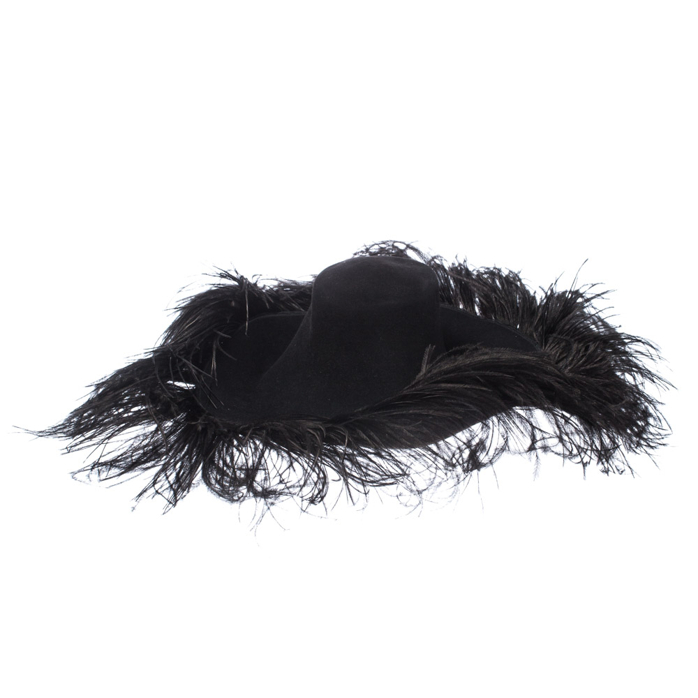 

Lanvin Black Ostrich Feather Trimmed Felt Hat Size