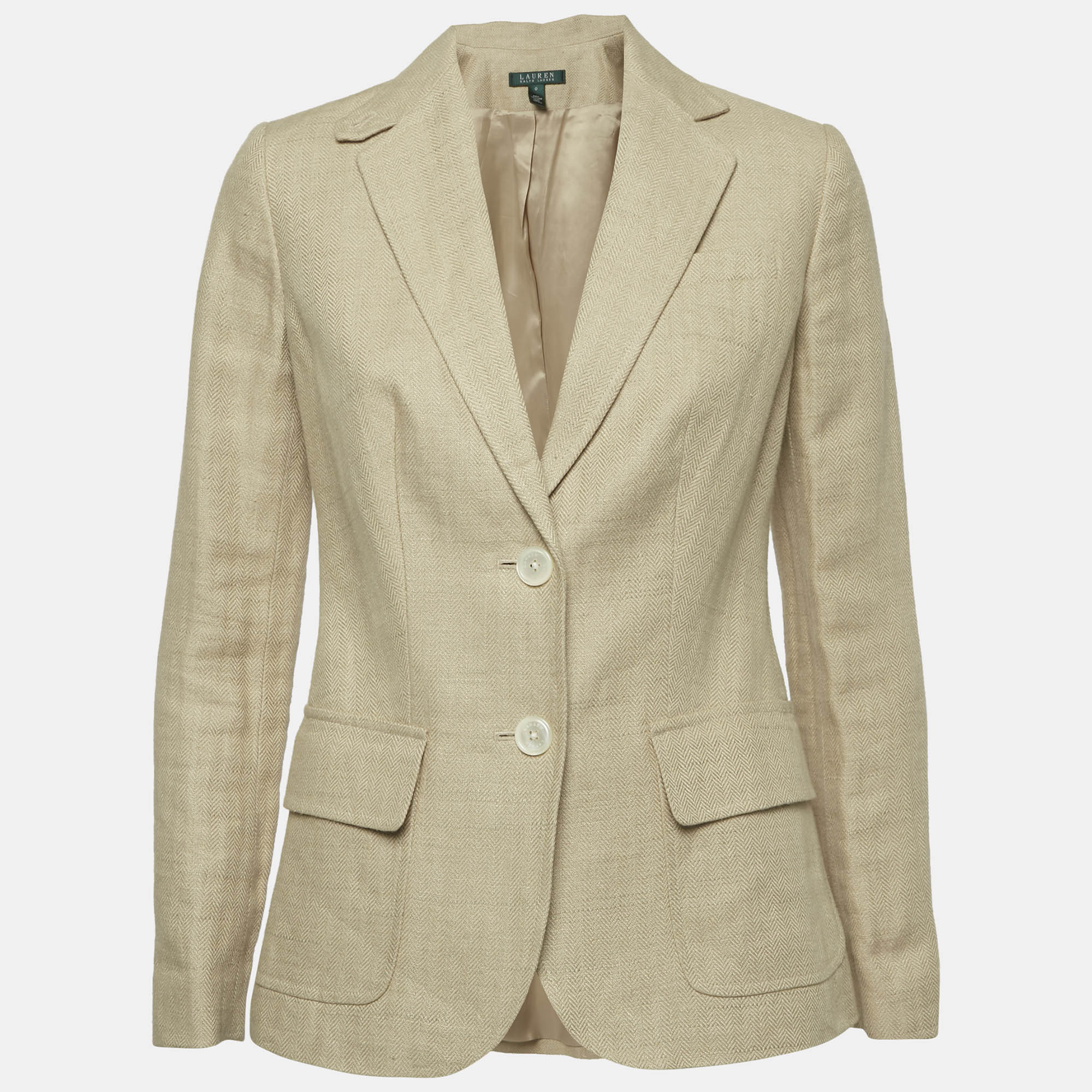 

Lauren Ralph Lauren Beige Herringbone Linen Blazer XS