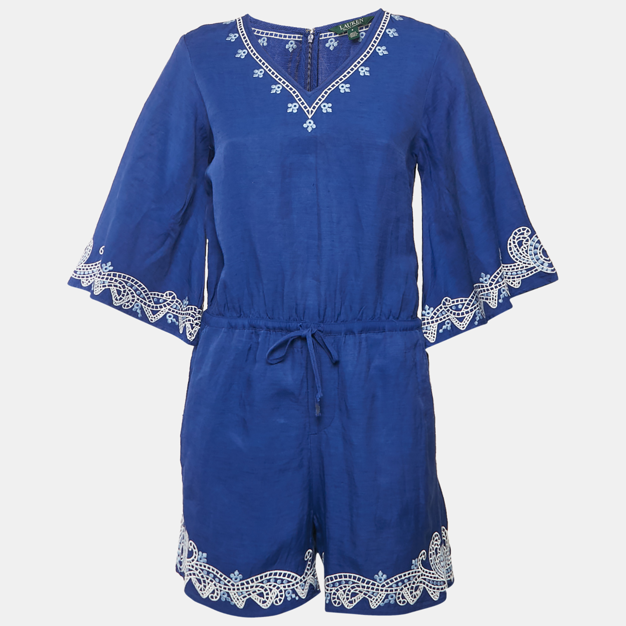 

Lauren Ralph Lauren Blue Embroidered Linen Blend Playsuit S