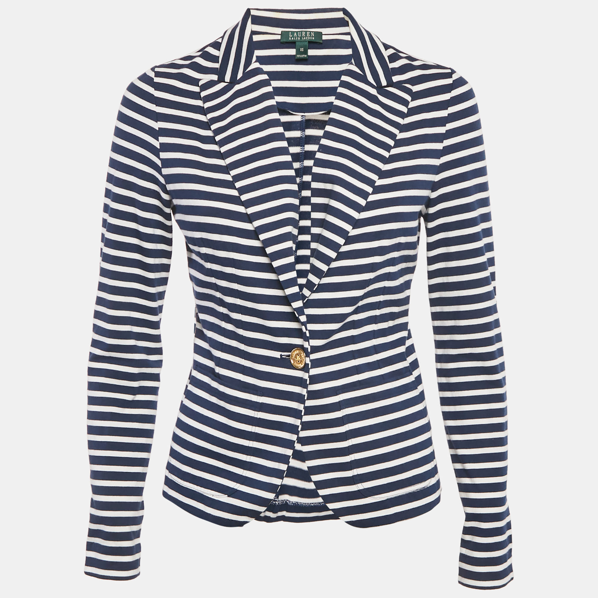 Pre-owned Ralph Lauren Navy Blue Stripe Cotton Knit Jacket Xs