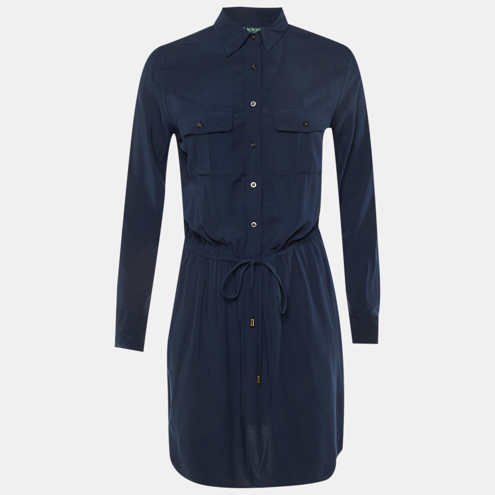 Pre-owned Ralph Lauren Navy Blue Poplin Knee Length Dress S