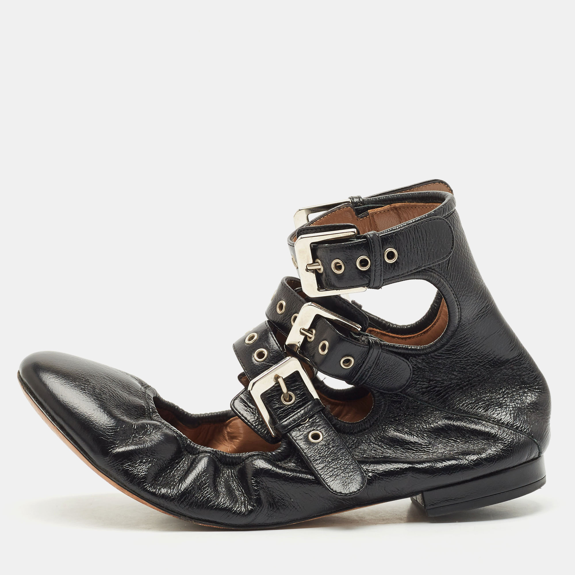 

Laurence Dacade Black Leather Buckle Details Ballet Flat Size