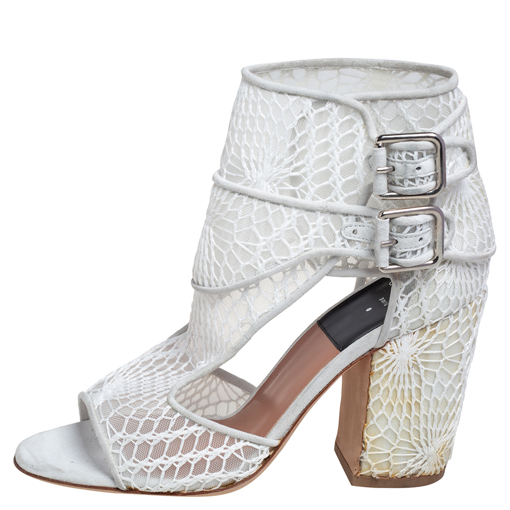 

Laurence Dacade White Lace And Suede Rush Macrame Cut Out Open Toe Booties Size