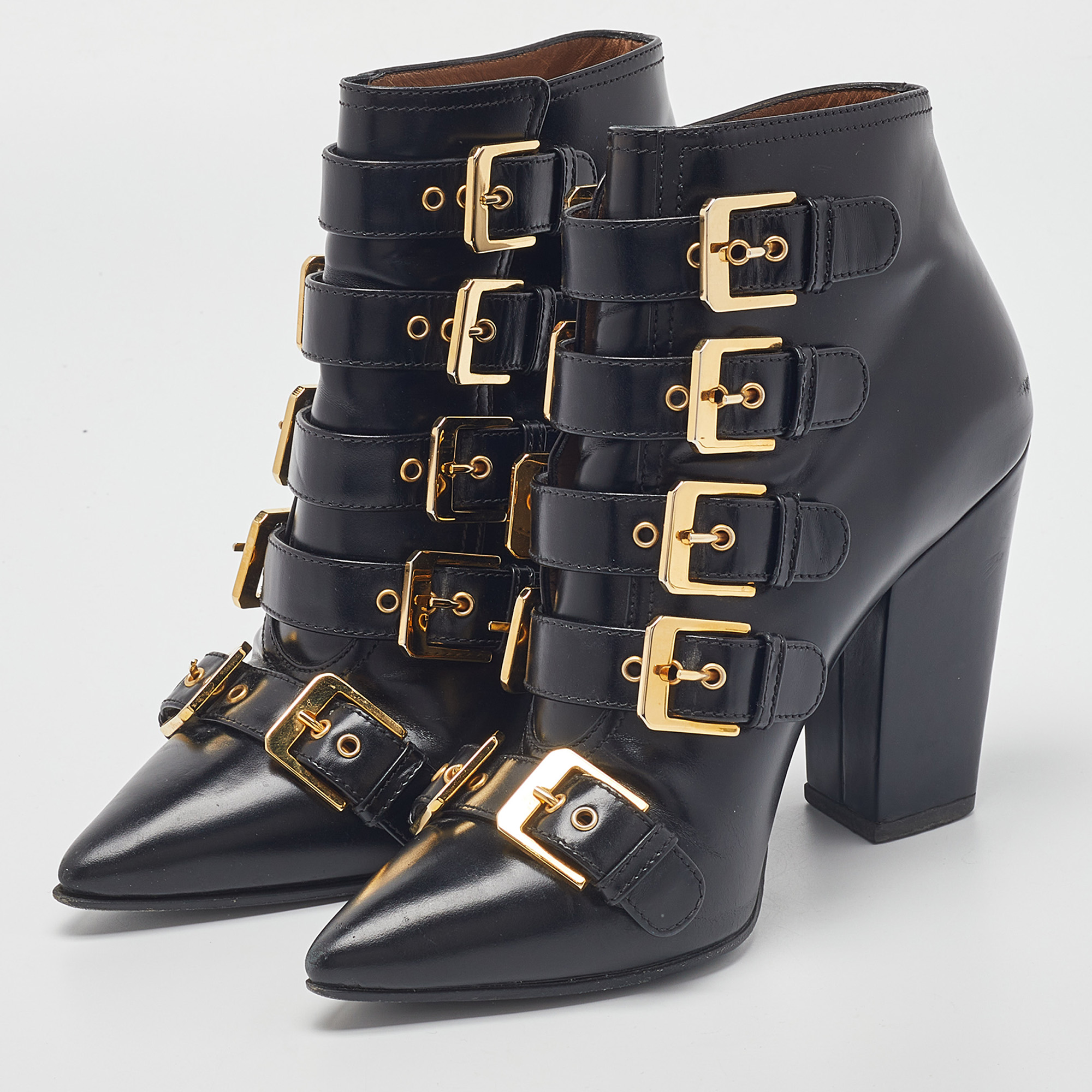 

Laurence Dacade Black Leather Buckle Detail Ankle Booties Size