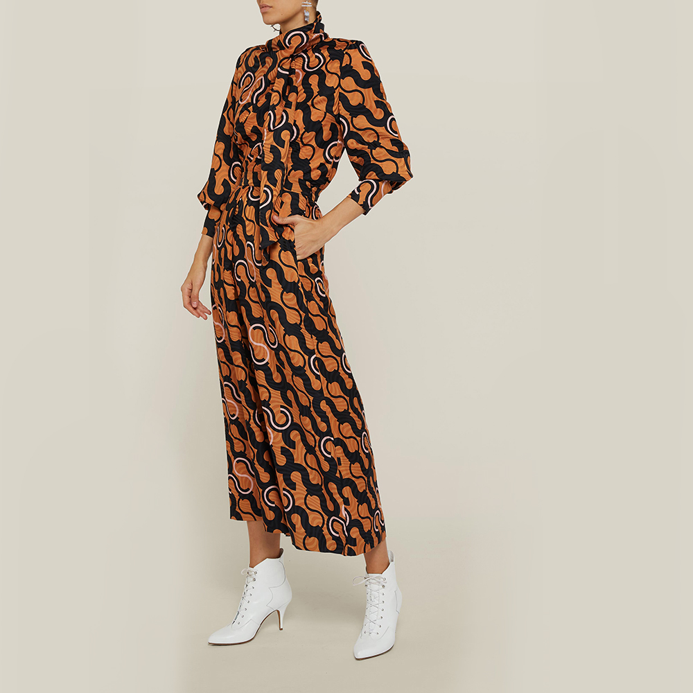 

LAYEUR Brown Fine Printed Scarf-Neck Blouse FR 38