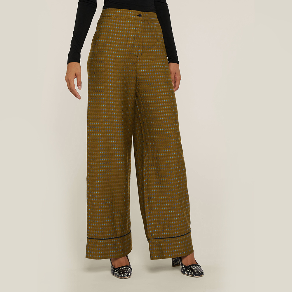 

LAYEUR Brown Fitzgerald Printed Wide Leg Trousers FR 34