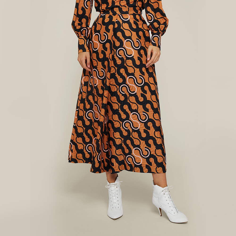 

LAYEUR Brown Mae Printed Cotton-Silk Culottes FR 34