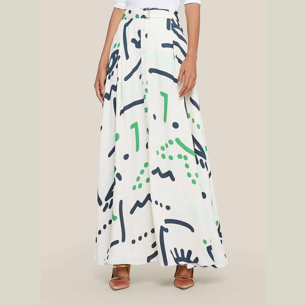

LAYEUR Cream Borden Button Down Printed Maxi Skirt FR 44